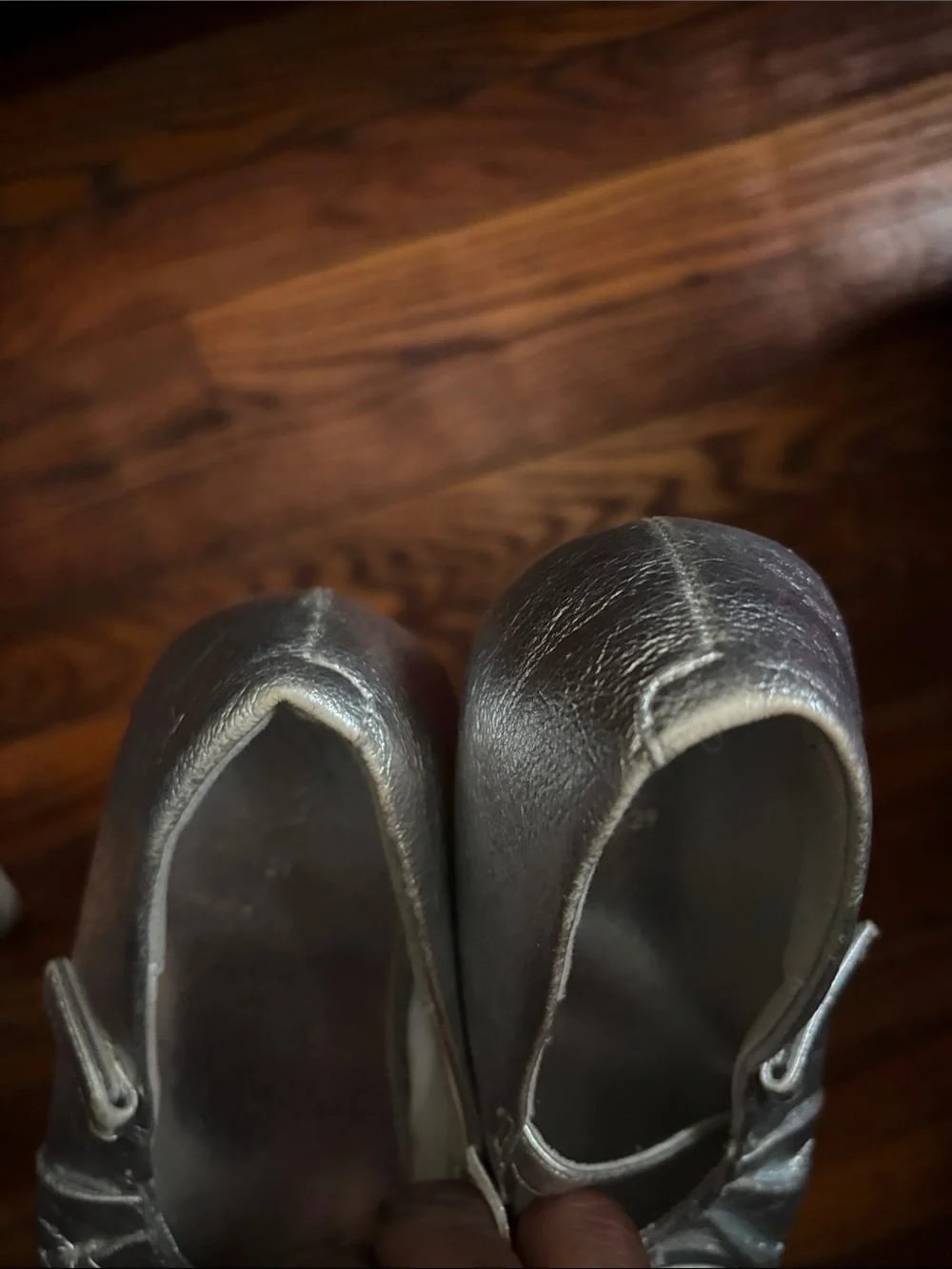 Zara Metallic Silver Mary Jane Ballet Flats with Bow